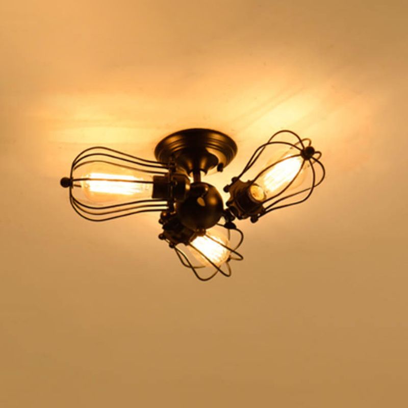 Industrial Style Flush Mount Metal Ceiling Light  in Black for Hallway