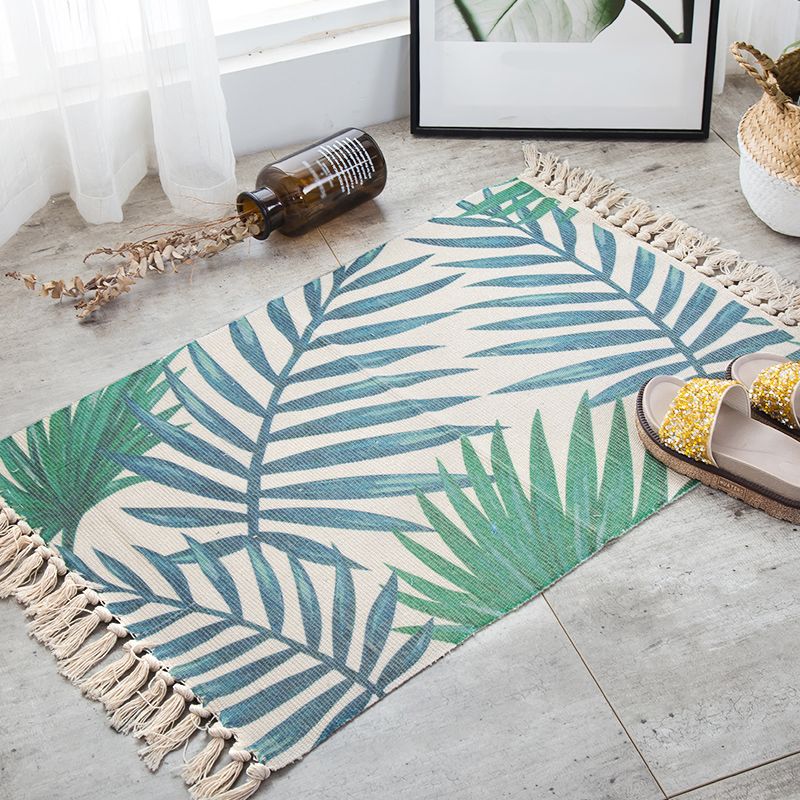 Multi-Color Palm Leaf Rug Cotton Bohemia Rug Machine Washable Carpet for Room
