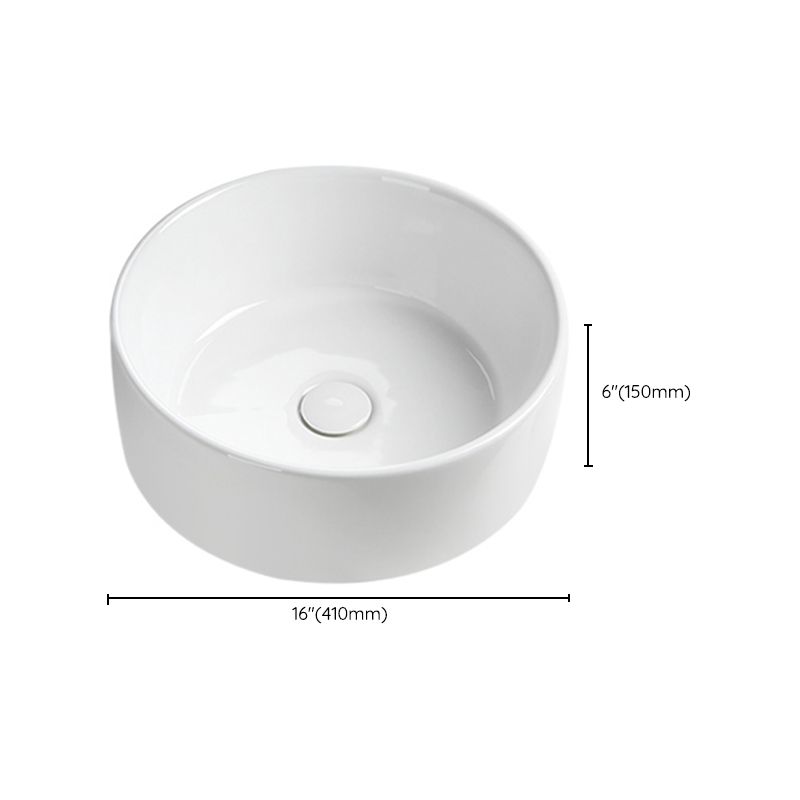 Modern Vessel Sink Round Porcelain Drain Assembly and Faucet Vessel Lavatory Sink