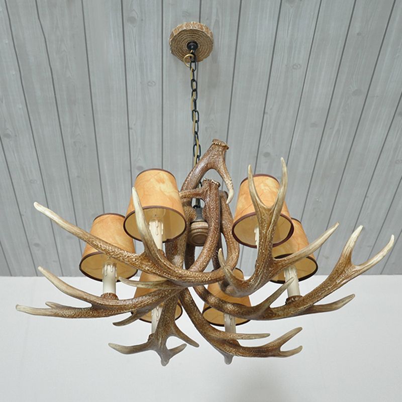 Harzweiß/brauner und gelb Kronleuchter Beleuchtungsgeweih 6 Lichter Traditionelle Anhängerlampe für Esszimmer mit/ohne Schatten