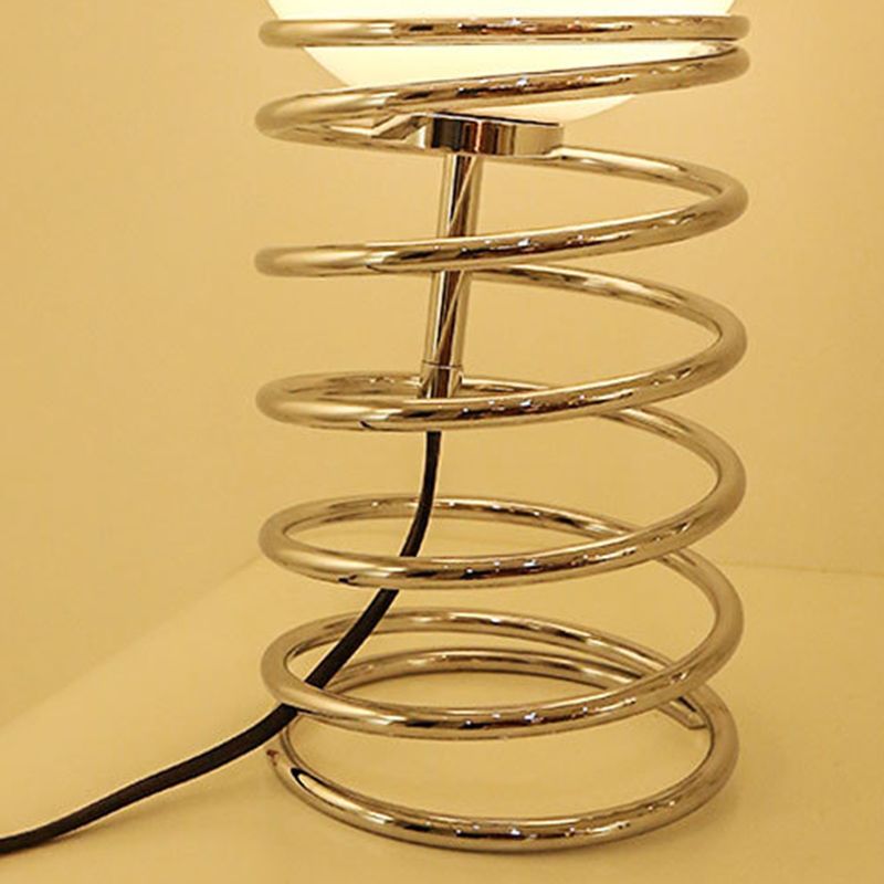 Lampada da tavolo a molla cromata Lampada da comodino minimalista in vetro bianco a 1 lampadina per camera da letto