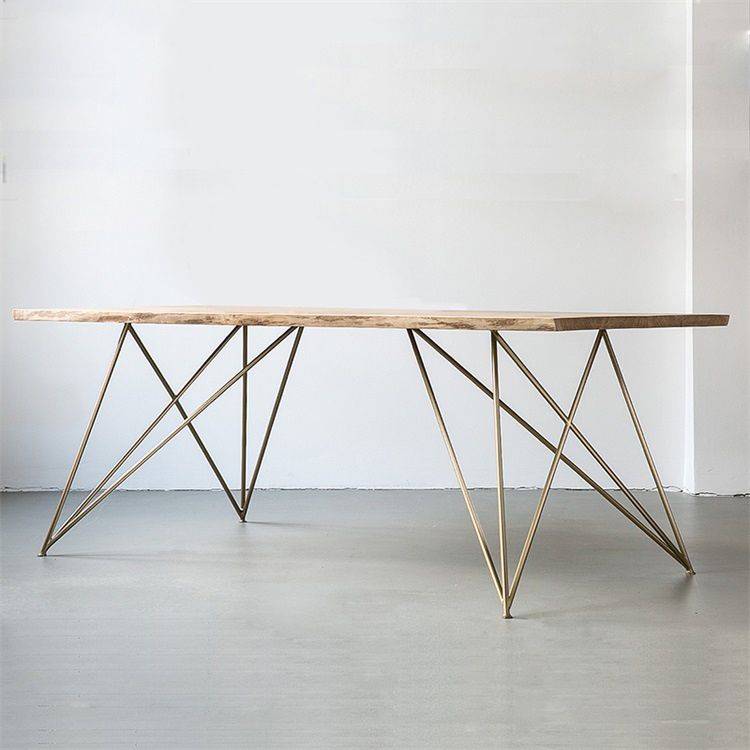 Rectangle Shape Glam Dining Table Solid Wood Fixed Table for Restaurant