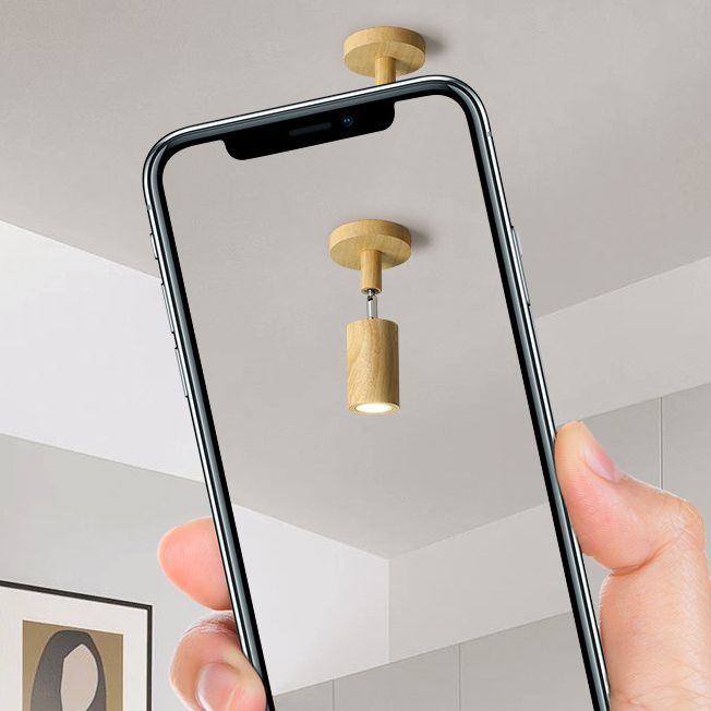 Modern Wood Flush Mount Cylinder Shape Ceiling Light with Glass Shade for Living Room