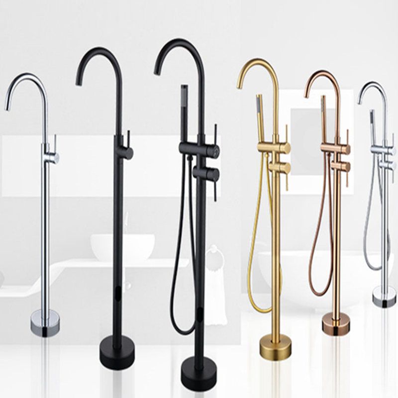 Floor Mounted Metal Freestanding Tub Filler High Arc Freestanding Faucet