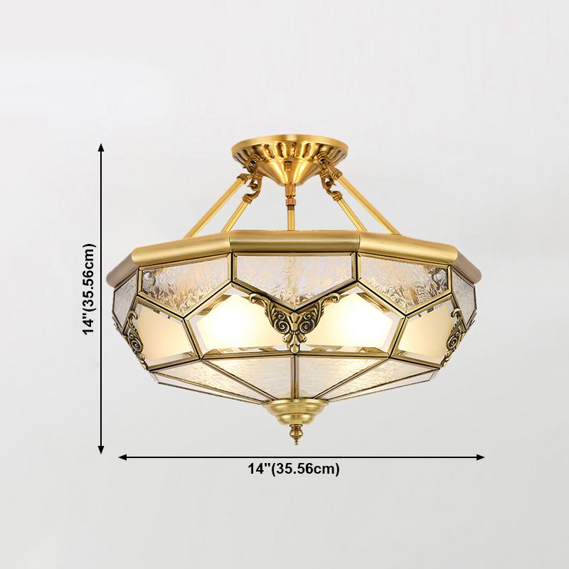 Glass Brass Flush Mount Light Bowl Shape Vintage Style Flush Mount Ceiling Light