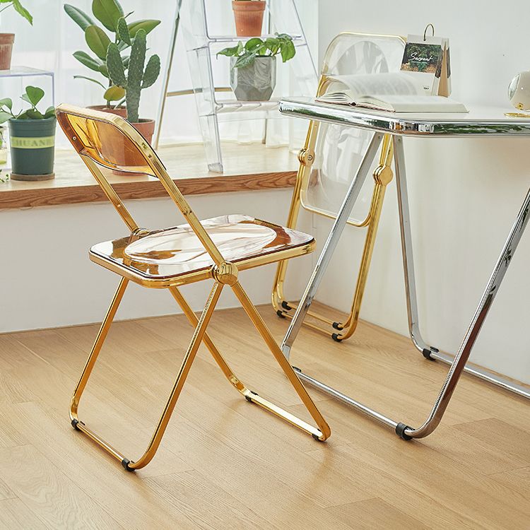 Sillas de comedor sin brazos plegables con respaldo abierto, silla lateral con patas de metal