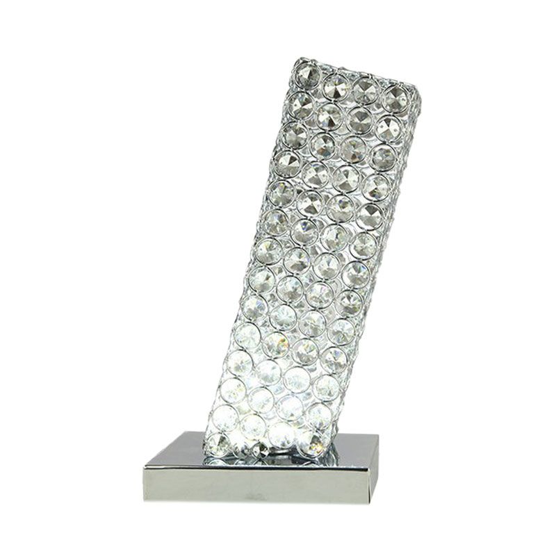 Einfache schräge Quadertisch -Leuchte -Eingeklagte Kristall -LED -Nachttischlampe in Chrom