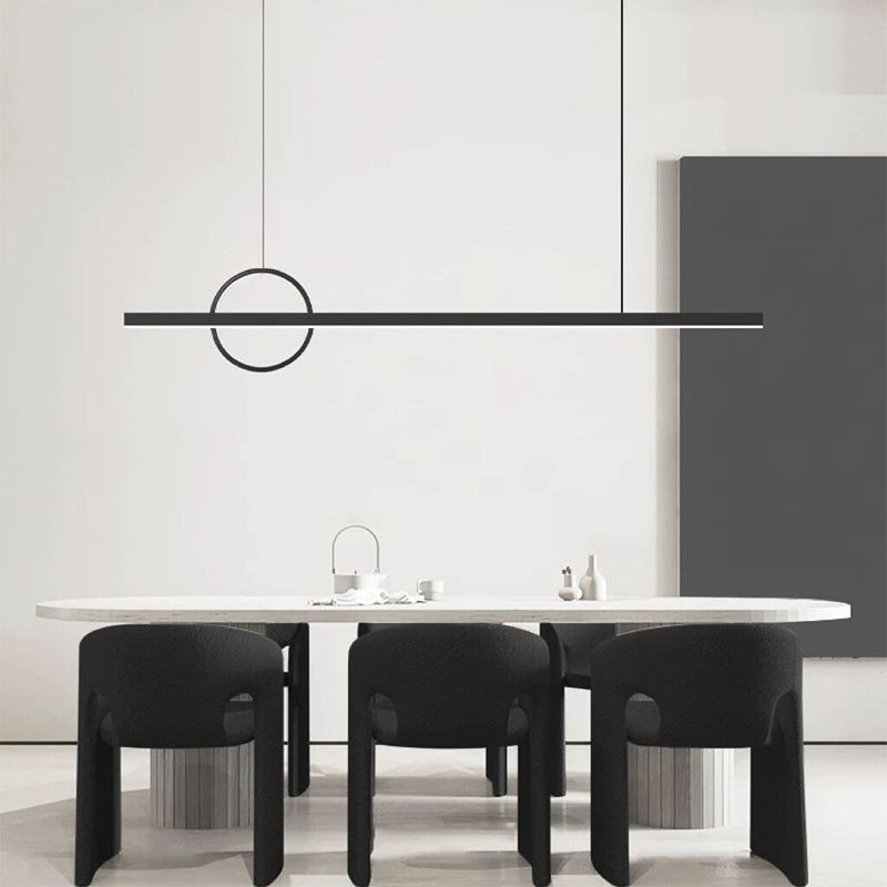 Linear Hanging Island Lights Modern Metal Chandelier Light in Black for Dining Room