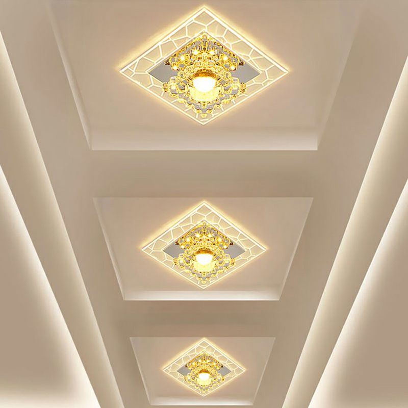 Simplicity Square Shape LED Flush Mount Light Crystal Corridor Flush Mount Ceiling Light in Clear