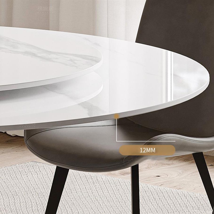 White Stone Top Dining Room Set of 1/4/5 with Round Table Furniture