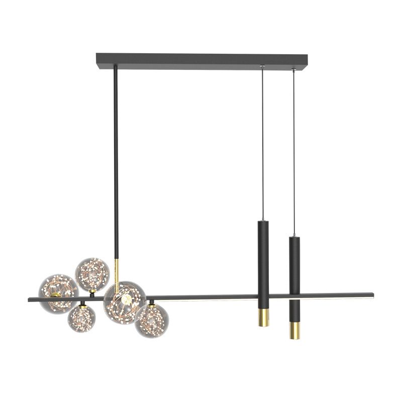 Glass Contemporary Hanging Lights Black Linear Island Lighting Fixture for Dining Room