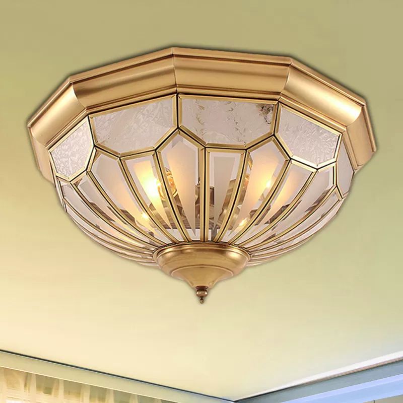18 "/21" /23.5 " W Domed Shade Bedroom Flush Montaggio Lampada Classic Frosted Glass 3/4/6 Luci Gold Flush Light Fixture