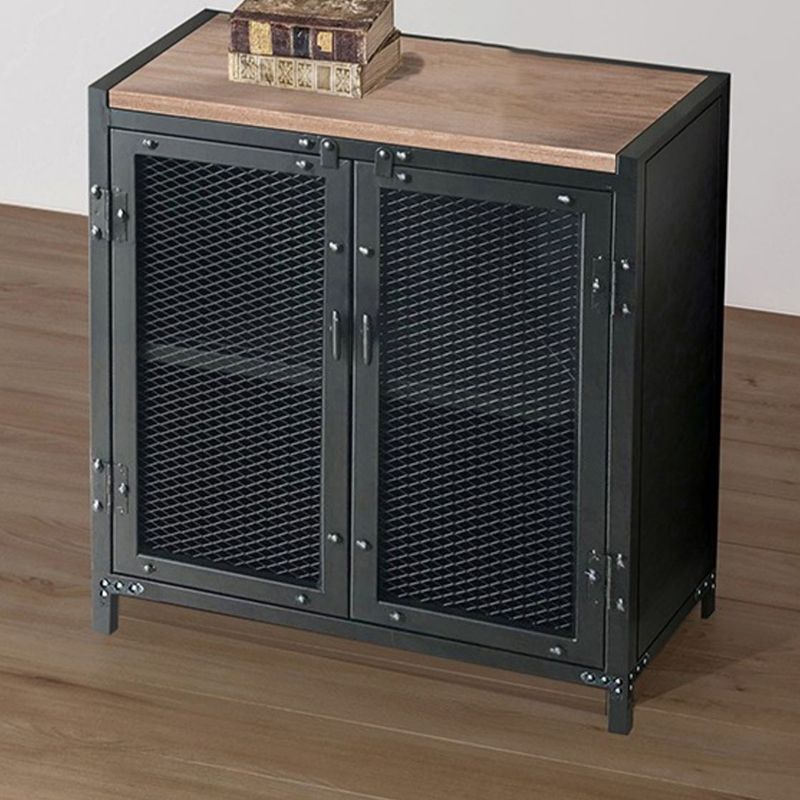 Black Industrial Accent Cabinet with Doors and Bar Pulls Storage Cabinet