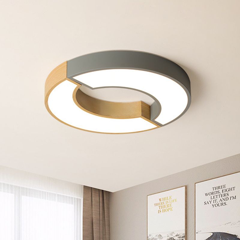 Grey/Green-Wood Double Arch Flushmount Nordic Iron 16.5"/20.5" Dia LED Ceiling Mounted Light in Warm/White Light