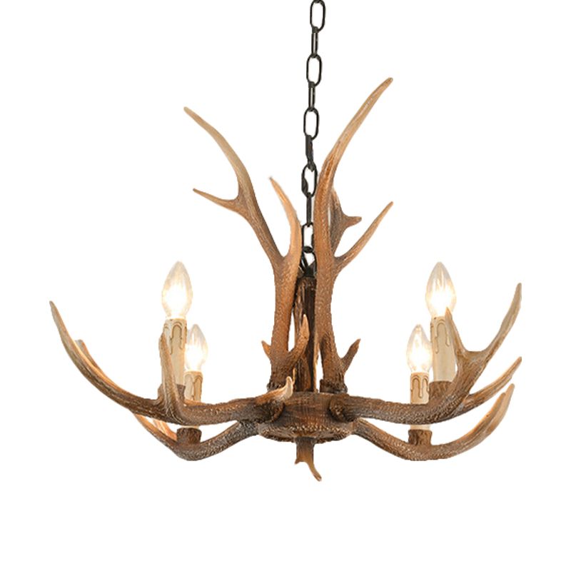 Resin Brown Hanging Chandelier Candelabra 4/6/8-Bulb Traditional Suspension Light for Living Room