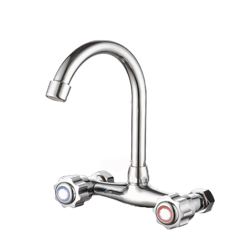 Contemporary Double Handles Kitchen Faucet Metal Wall-mounted Faucet in Chrome