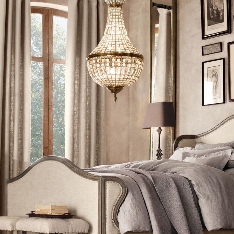 Brass Empire Chandelier French Country Crystal Bedroom Ceiling Pendant Light Fixture