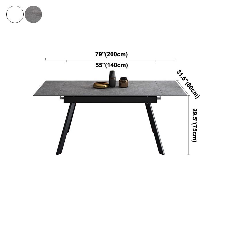 Mesa de comedor industrial rectangular extensible mesa de piedra sinterizada con 4 piernas negras
