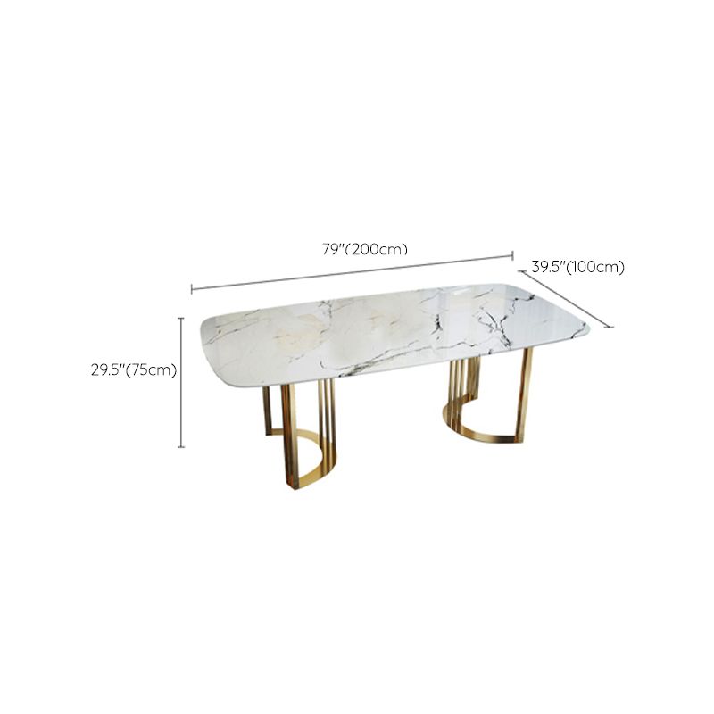 Glam Style Stone Table Dining Rectangle Table with Metal Legs for Home Use