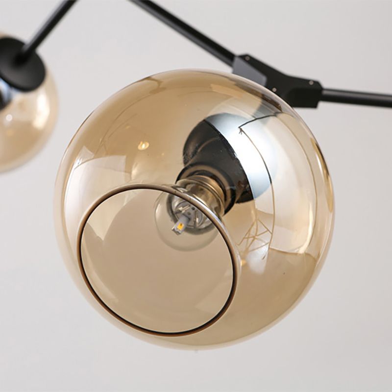 Amber open glas orb kroonluchter woonkamer 3 lichten modern hanglamp in het zwart