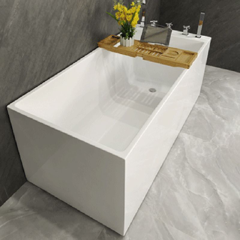 Modern Style Acrylic Rectangular Tub White Bath Tub with Internal Drain
