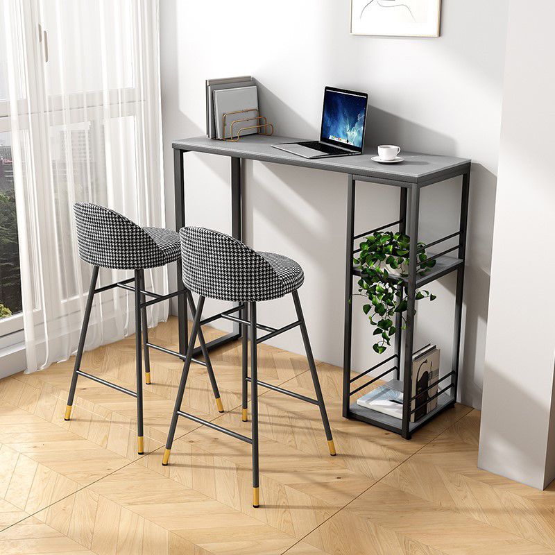 Rectangle Sintered Stone Bar Table Black and Metal Base Bar Table for Kitchen Living Room