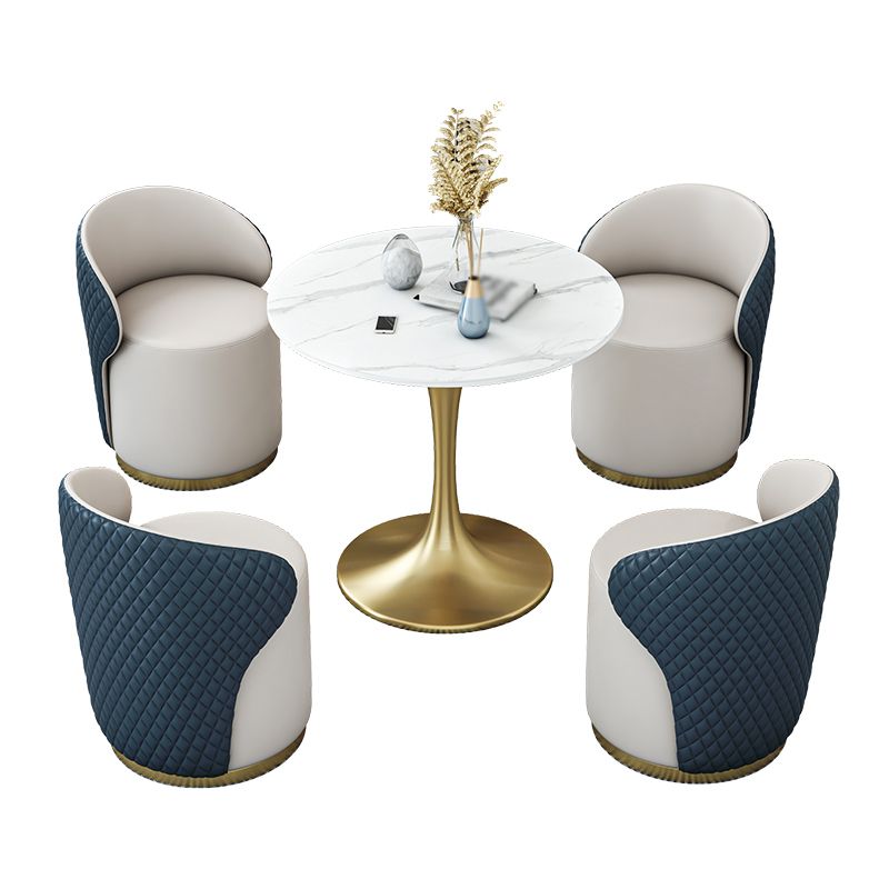 Glam 1/2/4/5 Pieces Gold Dinette Set with White Sintered Stone Top Round Dining Table Set