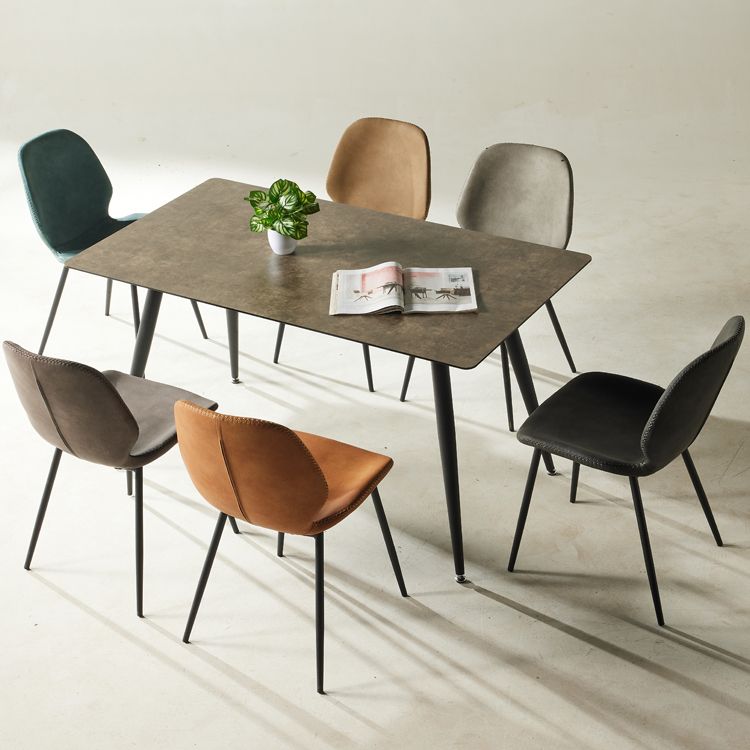 Scandinavian Style Faux Leather Dining Chairs Solid Back Armless Chairs for Home
