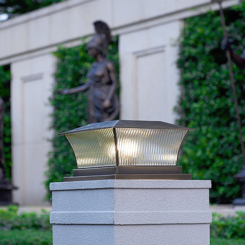 Rectangular Shape Metal Outdoor Lights Modern Style 1 Light Solar Pillar Lamp in Bronze
