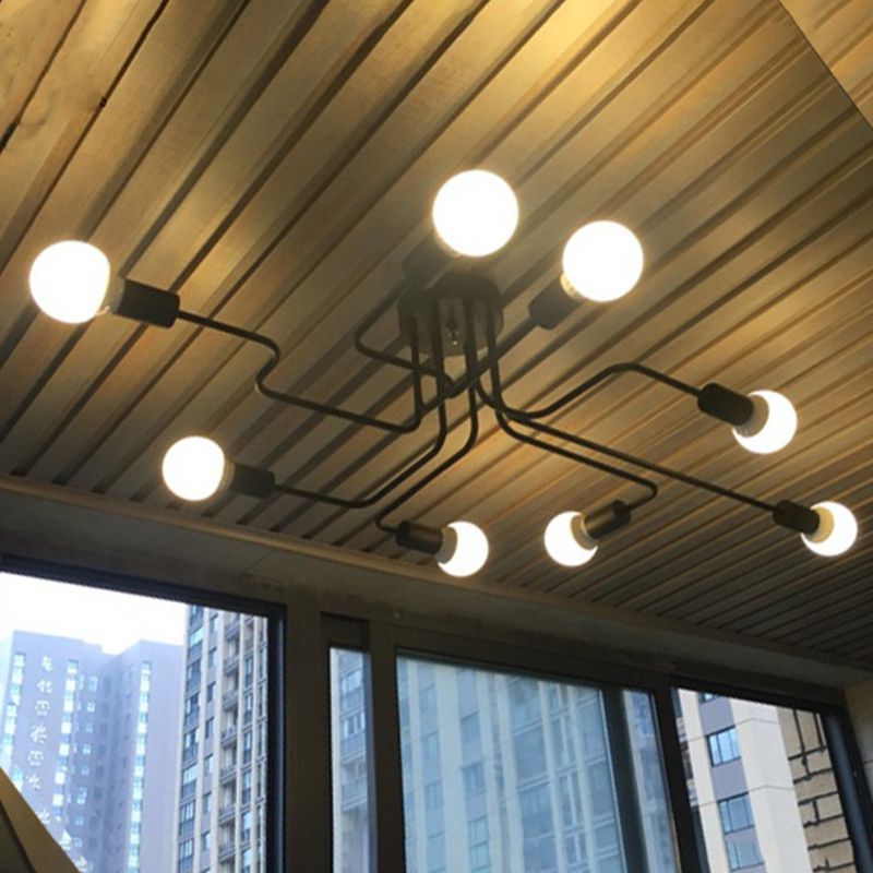 Bulbe exposé moderne Semi Flush Mount Plafond Aménagement en métal Semi-Flush Flush Mount Éclairage pour le salon