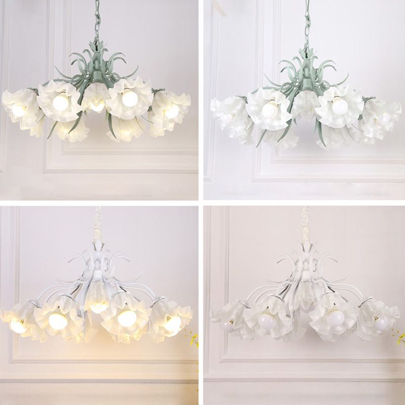 Estilo moderno de 9 luces Luces colgantes de lámparas Flower Glass Pendse Lighting