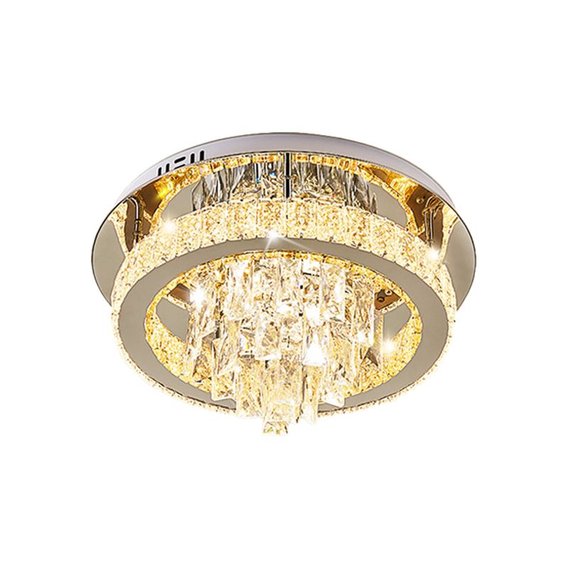 LED Ring Flushmount Modernism Chrome Faceted Crystal Close to Ceiling Light for Living Room