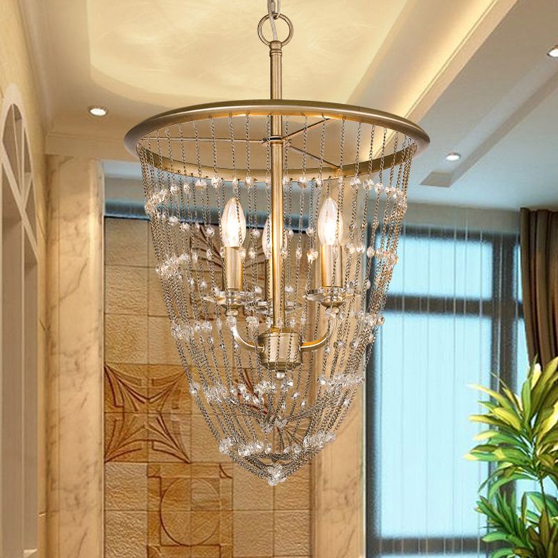 3 bollen kegel plafond kroonluchter hedendaagse kristal gesuspendeerde verlichting in goud in goud