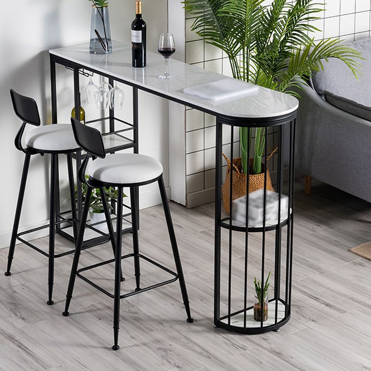 White and Black Glam Style Table in Faux Marble and Metal Coffe Shop Bar Table
