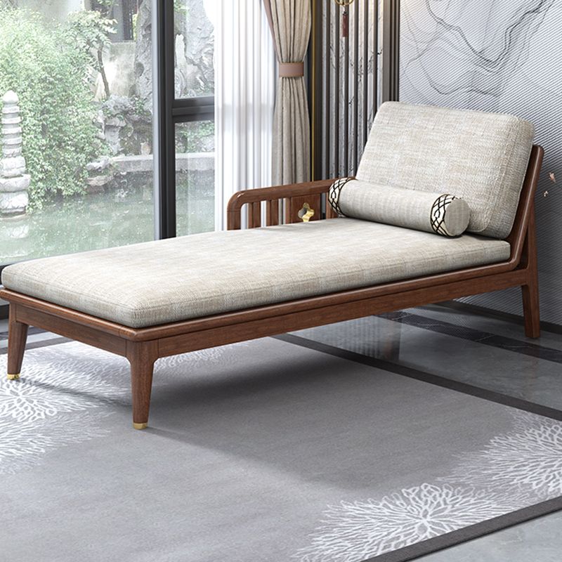 Walnut Slipcovered Cotton Blend Chaise Lounge Couch with Square Arms