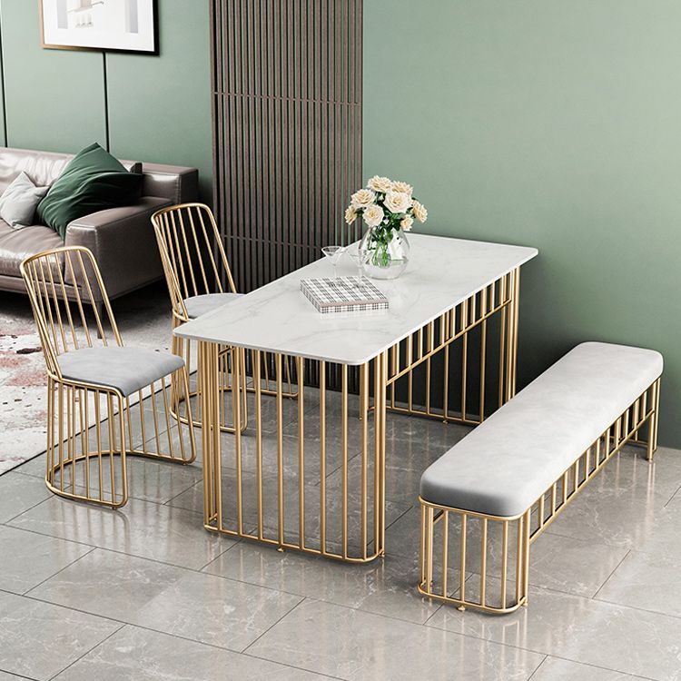 Luxury Stone Dining Table for Restaurant Rectangle Table with Metal Base