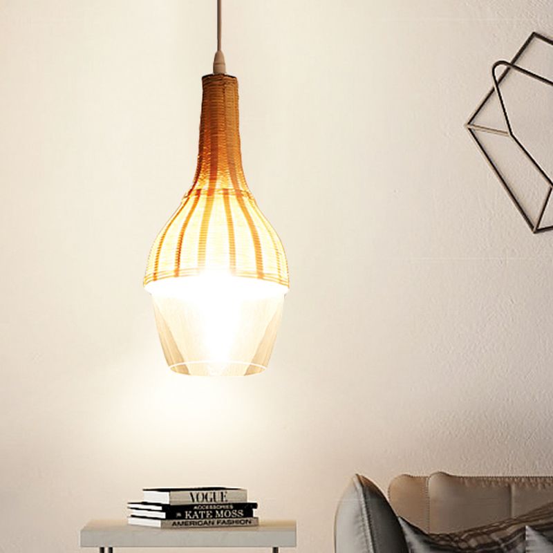 1 Lampenkuppel/Jar -Anhänger Beleuchtung Moderne Bambus Hängende Leuchte in Holz für Esszimmer
