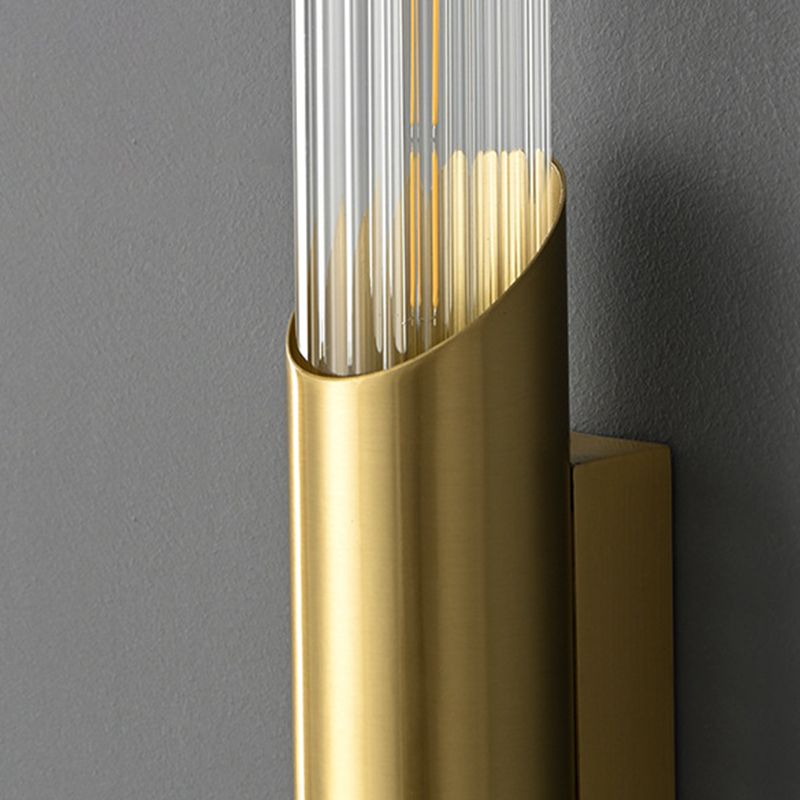 Solid Brass Wall Mounted Sconce in Black / Gold Finish Glass Tube Shade Wall Light