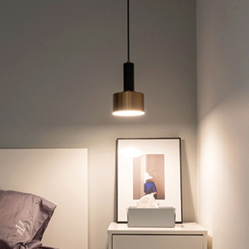 Modern Luxury Single Pendant Light Wrought Iron Cylindrical Hanging Lamp for Bedroom