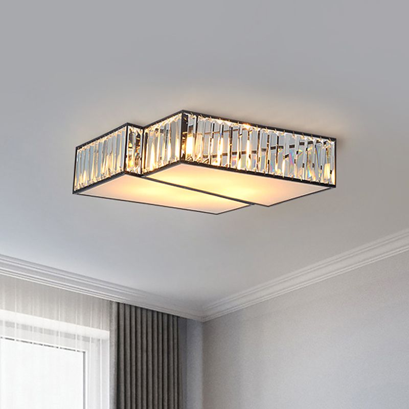 Crystal Rectangle Black Flushmount Geometric 4 Bulbs Contemporary Ceiling Mount Light Fixture