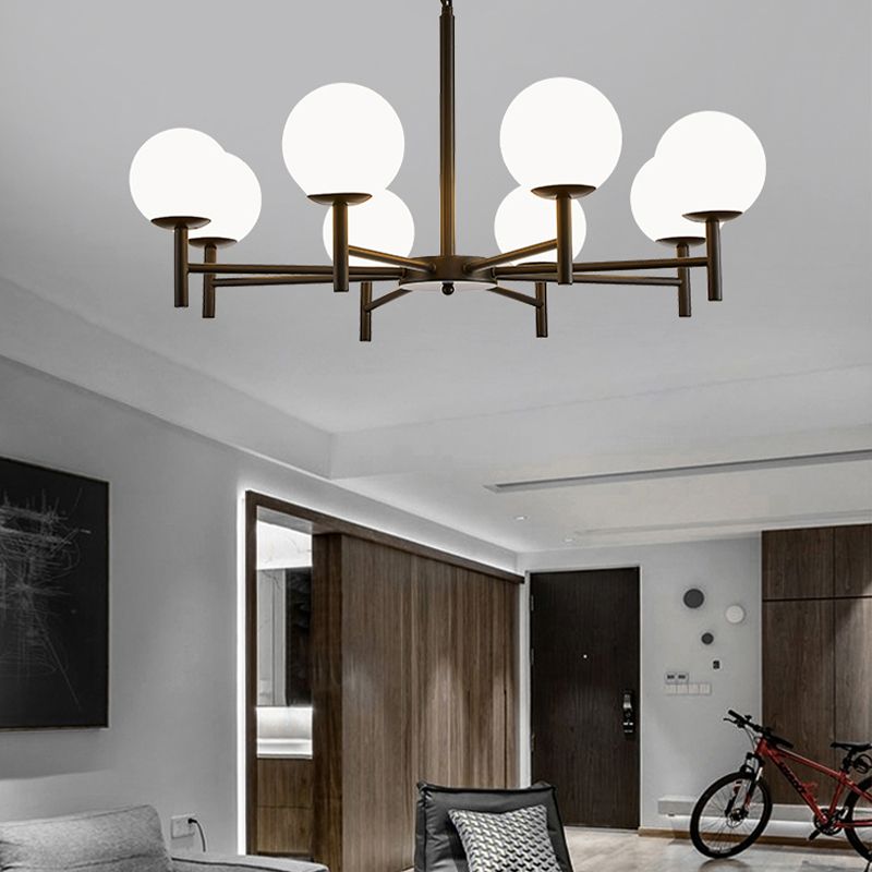 Wereldwijde melkglas hanglampverlichting armaturen moderne stijl multi -lights kroonluchter licht in zwart
