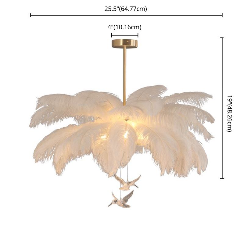 Ostrich Feather Ceiling Chandelier Modern Nordic Creative White Hanging Ceiling Light for Bedroom