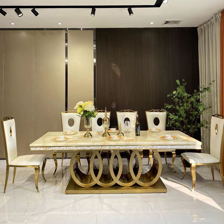 Traditional Luxury Dining Table Marble Rectangle Fixed Table for Home