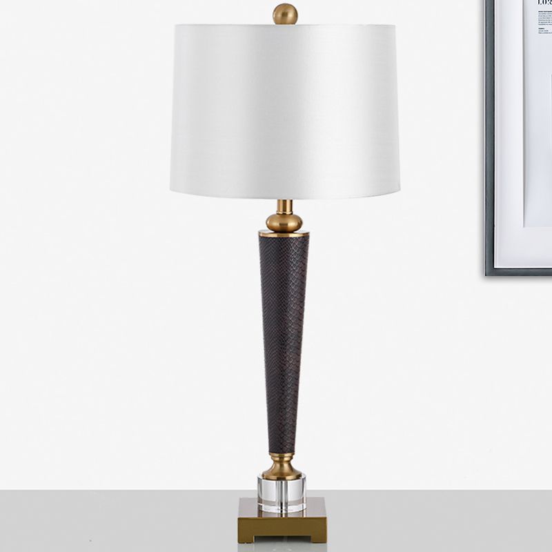 Fabric Tapered Drum Desk Light Modernist 1 Bulb Night Table Lamp in White for Bedroom