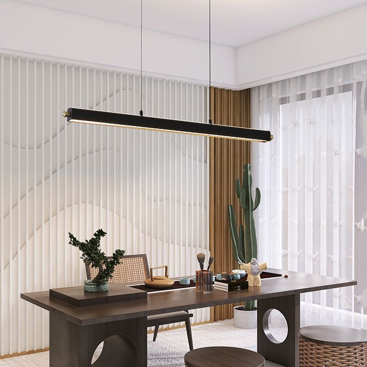 Modern Style Linear Island Light Fixture Metal 1 Light Hanging Ceiling Light