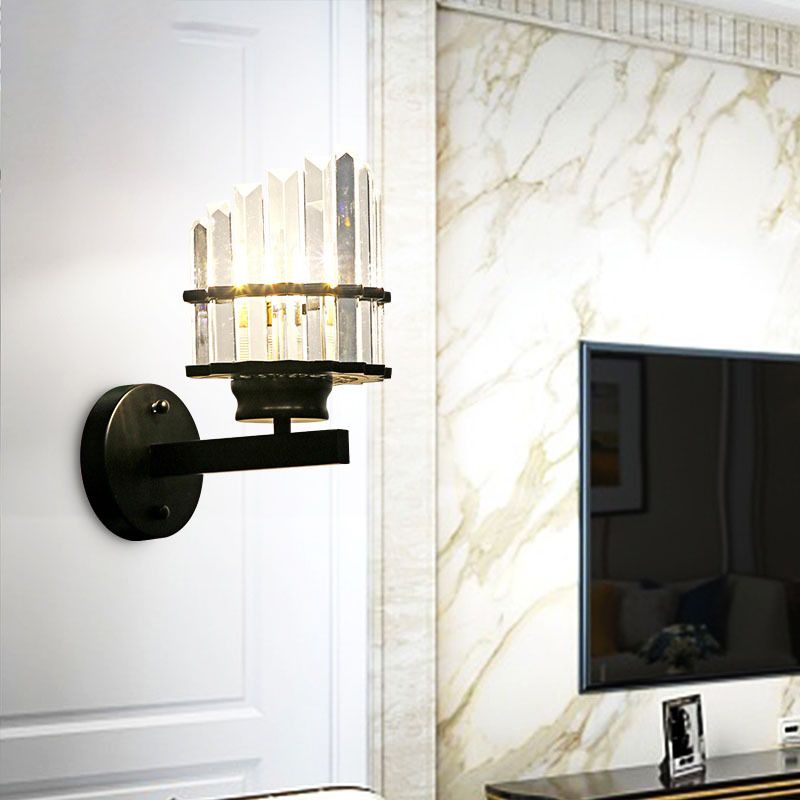 Modern Wall Sconce Black Wall Light Fixture with Crystal for Bedroom