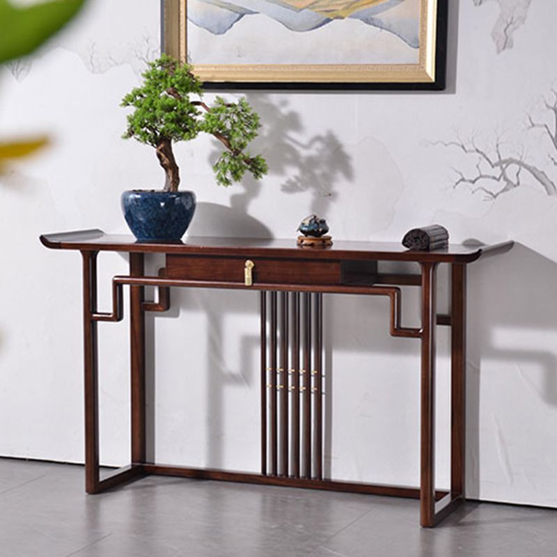 Contemporary Rectangle Shape Console Table Dark Brown Solid Wood Console Sofa Table