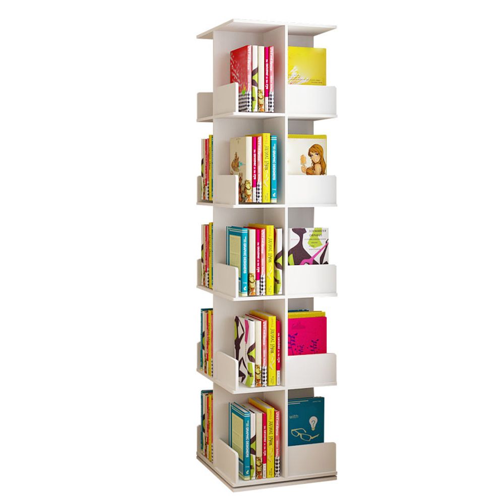 Contemporary Style Bookshelf Rotatable White Bookcase for Home and Office