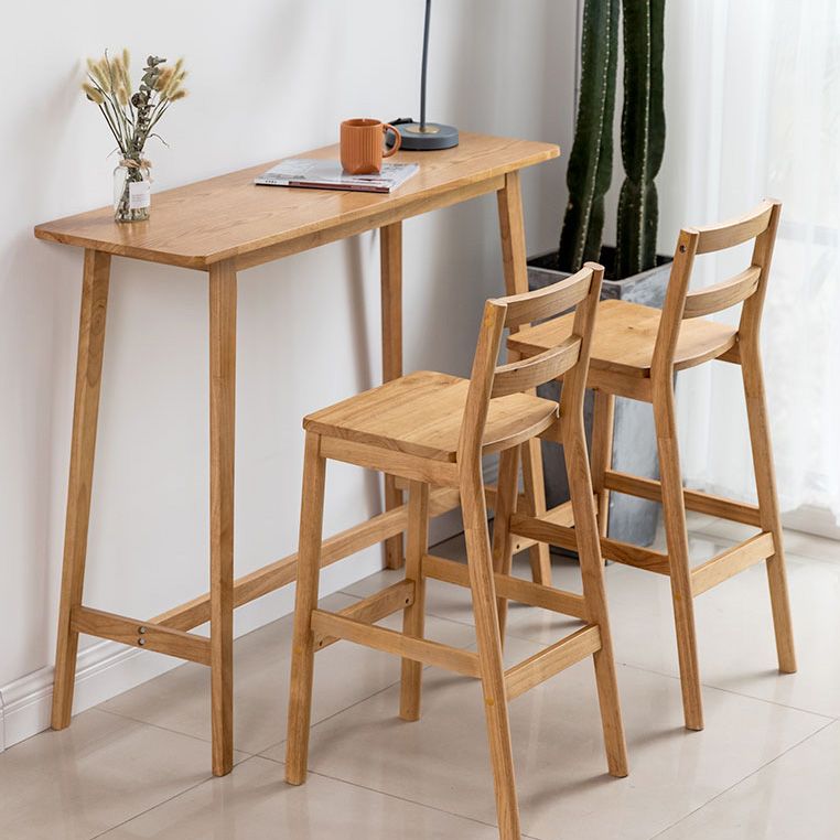 Modern Rectangle Fixed Bar Table Solid Wood Counter Height Bar Dining Table