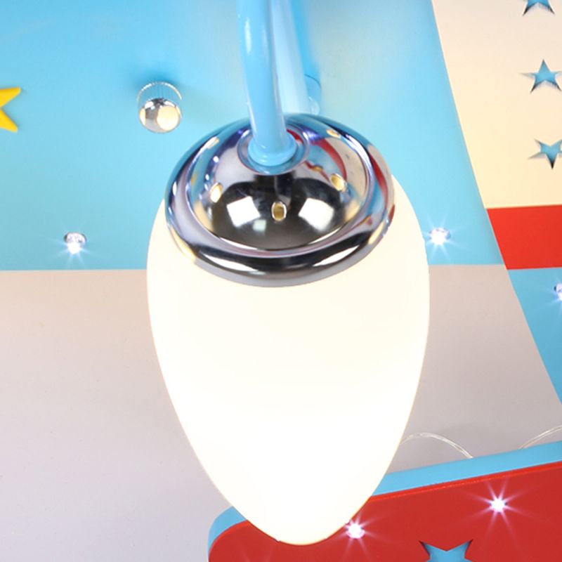 Plafonnier à hélice en bois pour chambre de bébé, plafonnier de dessin animé en bleu